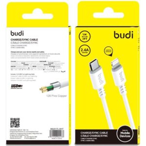 Budi Charge & Sync Type C To Lightning Cable - White