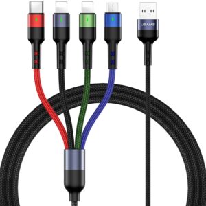 Multi Charging Cable USAMS 2Pack 4FT 4 in 1 Nylon Braided Multiple USB Fast Charging Cord Adapter Type C Micro USB Port Connectors Compatible Cell Phones Tablets and More