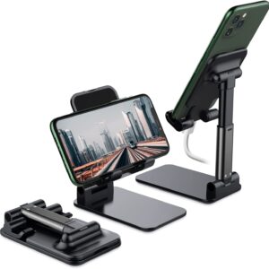 Yoozon Cell Phone Stand for Desk - Fully Foldable & Height Adjustable Cellphone Stand Holder, Portable iPhone Dock Cardle for iPhone 13 12 Mini Pro Max, Samsung Galaxy S22, Kindle, Smartphones(4-10")