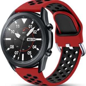 Easuny Sport Band Compatible for Galaxy Watch 3 45mm Band/Galaxy Watch 46mm Band/Gear S3 Frontier, 22mm Quick Release Silicone Breathable Watch Strap Accessories, Red/Black Large