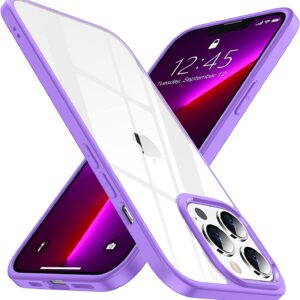 SPIDERCASE Designed for iPhone 13 Pro Max Case, Crystal Clear Not Yellowing Military Grade Drop Protection Slim Thin Clear Cover for iPhone 13 Pro Max 6.7 inch 2021 (Purple/Clear)