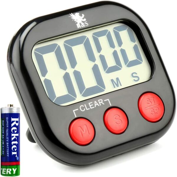 H&S Kitchen Timer Digital Cooking Timer Magnetic Countdown Clock Large LCD Screen Loud Alarm - Black