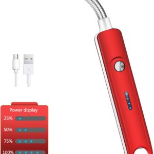 Candle Lighter Rechargeable Arc Lighter Electric Lighters, Flameless Fire Lighter, USB Windproof Flexible Long Lighter for Home Kitchen Outdoor BBQ Camping Activities (Red)