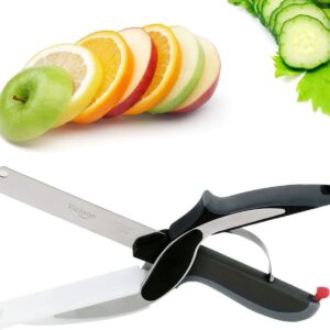 Vicloon Kitchen Scissors, Sharp Kitchen Scissors Multipurpose Utility Stainless Steel Scissor with Cutting Board Built-in, 2-in-1 Kitchen Tool Slicer for Vegetable Fruit Bread Cheese