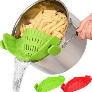 Snap Strainer, 2 PACK Silicone Food Strainers Heat Resistant Clip On Strain Strainer Rice Colander Kitchen Gadgets Drainer Hands- For Pasta, Spaghetti, Ground Beef, Universal Fit All Pots Bowls