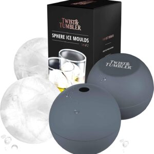 ICE Ball Makers by Twist & Tumbler™. Large Japanese Ice Spheres Perfect for Whiskey, Gin, Negroni. Set of 2, Dark Grey, BPA Free Food Grade Silicone, Stylish Gift Box