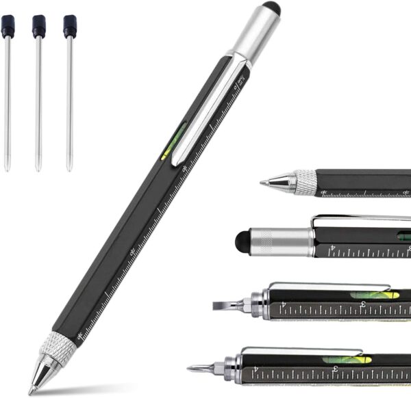 Quality Multitool Pen Novelty Gifts for Men Cool Black Pens for Men Gifts Birthday Gifts for Him Nice Writing Pens Ballpoint Pens Black Ink,refillable Ballpoint Pen with Metal Clip Gadget Pens