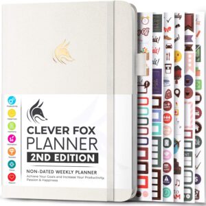 Clever Fox Planner 2nd Edition – Colored Weekly & Monthly Goal Setting Planner, Habit Trackers, Time Management and Productivity Organizer, Gratitude Journal, Undated, A5, Lasts 1 Year – White