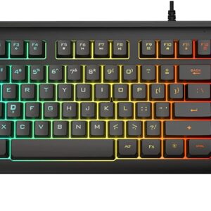 Rainbow LED Backlit 88 Keys Gaming Keyboard(UK Layout), Compact Keyboard with 12 Multimedia Shortcut KeysUSB Wired Keyboard for PC Gamers Office