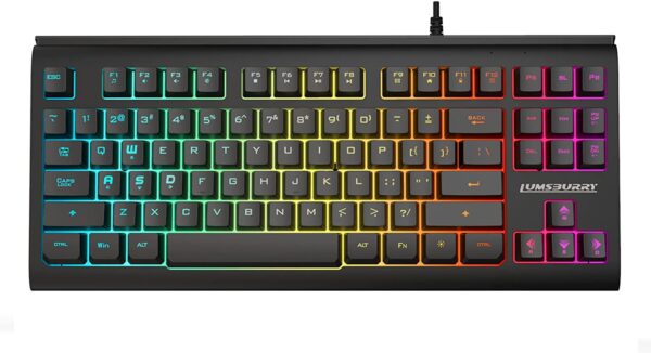 Rainbow LED Backlit 88 Keys Gaming Keyboard(UK Layout), Compact Keyboard with 12 Multimedia Shortcut KeysUSB Wired Keyboard for PC Gamers Office