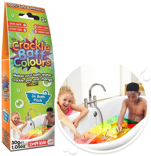 Crackle Baff from Zimpli Kids, 3 Bath Pack, Magically makes your water Crackle, Pop & Change Colour, Perfect Birthday Gifts for Children, Sensory & Messy Bath Toy