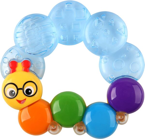 Baby Einstein, Teether-Pillar Rattle and Chill Teething Aid Toy, Soothing Relief, Multisensory Stimulation, Massages Sore Gums, Easy to Hold, Water Filled, Ages 3 Months +