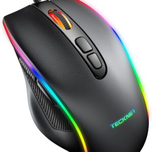 TECKNET Wired Gaming Mouse, RGB Mouse with Breathing LED,Programmable Computer Mice, Ergonomic USB Mouse with RGB Backlight, 7 Programmable Buttons, up to 6400DPI Adjustable for Windows/Vista/Linux/PC