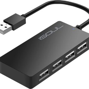 ISOUL USB Hub, 4-Port Ultra-Slim USB 2.0 Hub Portable Adapter High speed Expansion Multi USB Hub Splitter Lead Adapter Cable For PC Laptop, Desktop, PS3 PS4, Xbox, Wii, MAC, NoteBook, MacBook, NetBook