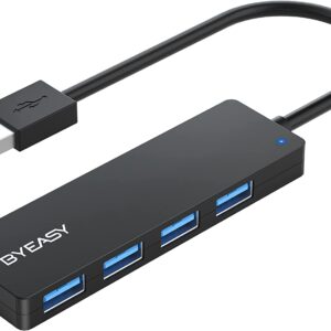 USB Hub, BYEASY 4-Port USB 3.0 Hub Ultra Slim Portable USB Splitter for iMac Pro, MacBook Air, Mac Mini/Pro, Surface Pro, Notebook PC, Laptop, USB Flash Drives, and Mobile HDD (Leather Black)