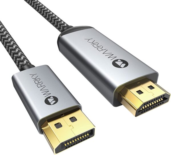 4K DisplayPort to HDMI Cable, Display Port to HDMI Port, WARRKY [1440P@60Hz, 1080p@120Hz] Nylon Braided No-Latch Uni-Direction DP to HDMI Lead, Compatible with Lenovo, Dell, HP,Asus and more-1.8m/6ft