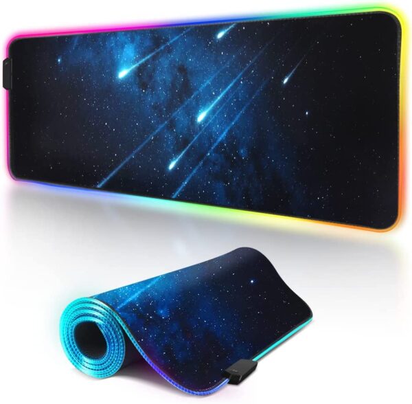 Large Gaming Mouse Mat Pad, XXL RGB LED Extended Keyboard Mouse Mat Oversized Glowing Thick Anti-Slip Rubber Base Waterproof Mice Pad for PC Desktop Macbook Laptop-800×300×4mm