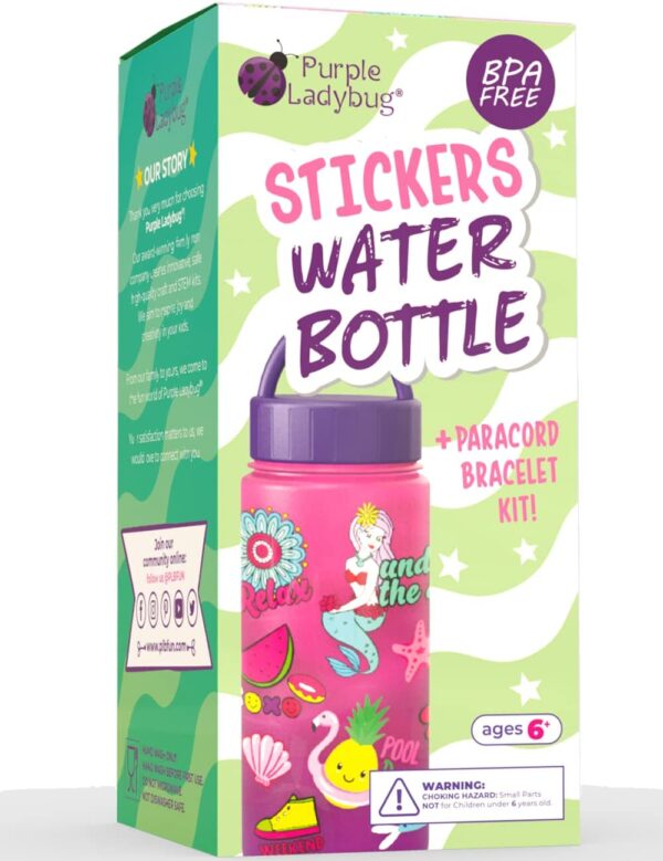 PURPLE LADYBUG Decorate Your Own Water Bottle Craft Kits for Kids Age 6+ - Great Birthday Gifts for Girls 7 8 9 10 11 12 Year Old, Fun Arts and Crafts for Kids, Girls Toys, & Presents for Children