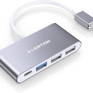 LENTION 4-in-1 USB-C Hub with Type C, USB 3.0, USB 2.0 Compatible 2022-2016 MacBook Pro 13/14/15/16, New Mac Air/Surface, ChromeBook, More, Multiport Charging & Connecting Adapter (C13, Space Gray)