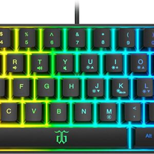 Snpurdiri K60 60% Gaming Keyboard, 61 Keys Multi Color RGB Illuminated LED Backlit Wired Gaming Keyboard, Waterproof Mini Compact 60 percent keyboard, for PC/Mac Gamer, Typist, Travel