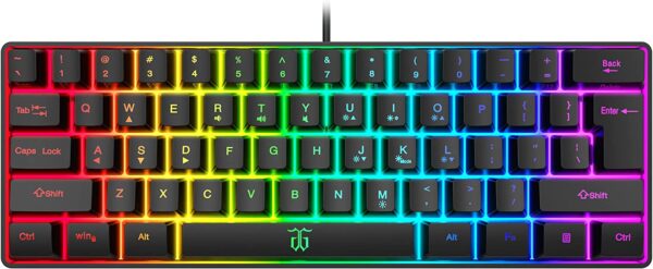 Snpurdiri K60 60% Gaming Keyboard, 61 Keys Multi Color RGB Illuminated LED Backlit Wired Gaming Keyboard, Waterproof Mini Compact 60 percent keyboard, for PC/Mac Gamer, Typist, Travel