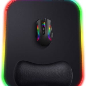 Gimars RGB Mouse Pad with Wrist Rest Support,12 x 10 inch Extra Large Ergonomic Gaming Mouse Pad with 11 LED Lighting Modes,Non-Slip Rubber Base,Lycra Fabric for Laptop, Computer, PC Gaming