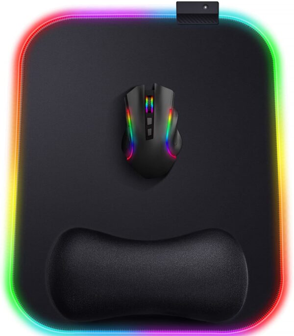 Gimars RGB Mouse Pad with Wrist Rest Support,12 x 10 inch Extra Large Ergonomic Gaming Mouse Pad with 11 LED Lighting Modes,Non-Slip Rubber Base,Lycra Fabric for Laptop, Computer, PC Gaming