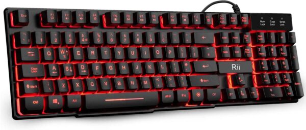 RK100 3 Color LED Backlit Mechanical Feeling Gaming Keyboard Black UK Layout Red Purple Blue