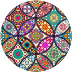 BOSOBO Mouse Pad, Round Mandala Mouse Mat, Cute Mouse Pad with Design, Non-Slip Rubber Base Mousepad with Stitched Edge, Waterproof Women Office Mouse Pads, Small Size 7.9 x 7.9 Inch, Pretty Mandala